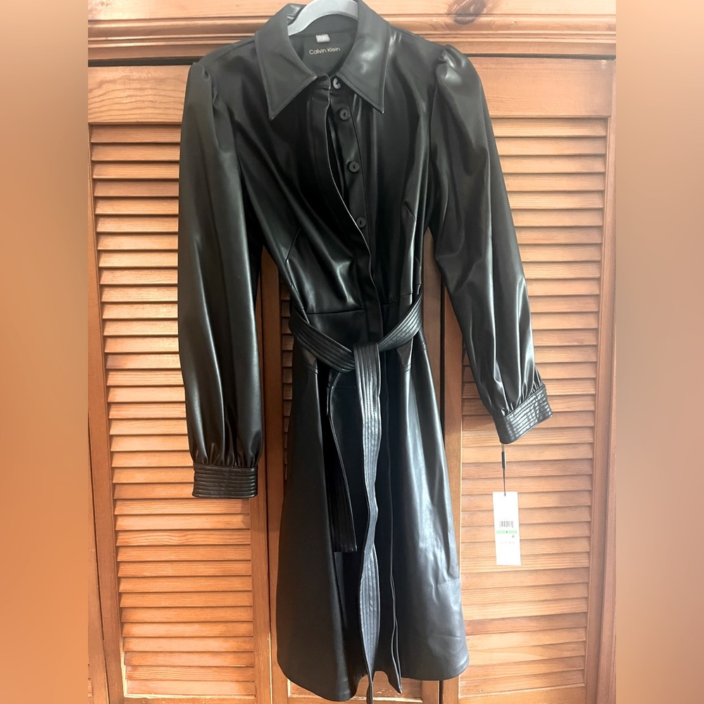 Black pleather dress-buttons with a belt- long sleeve
